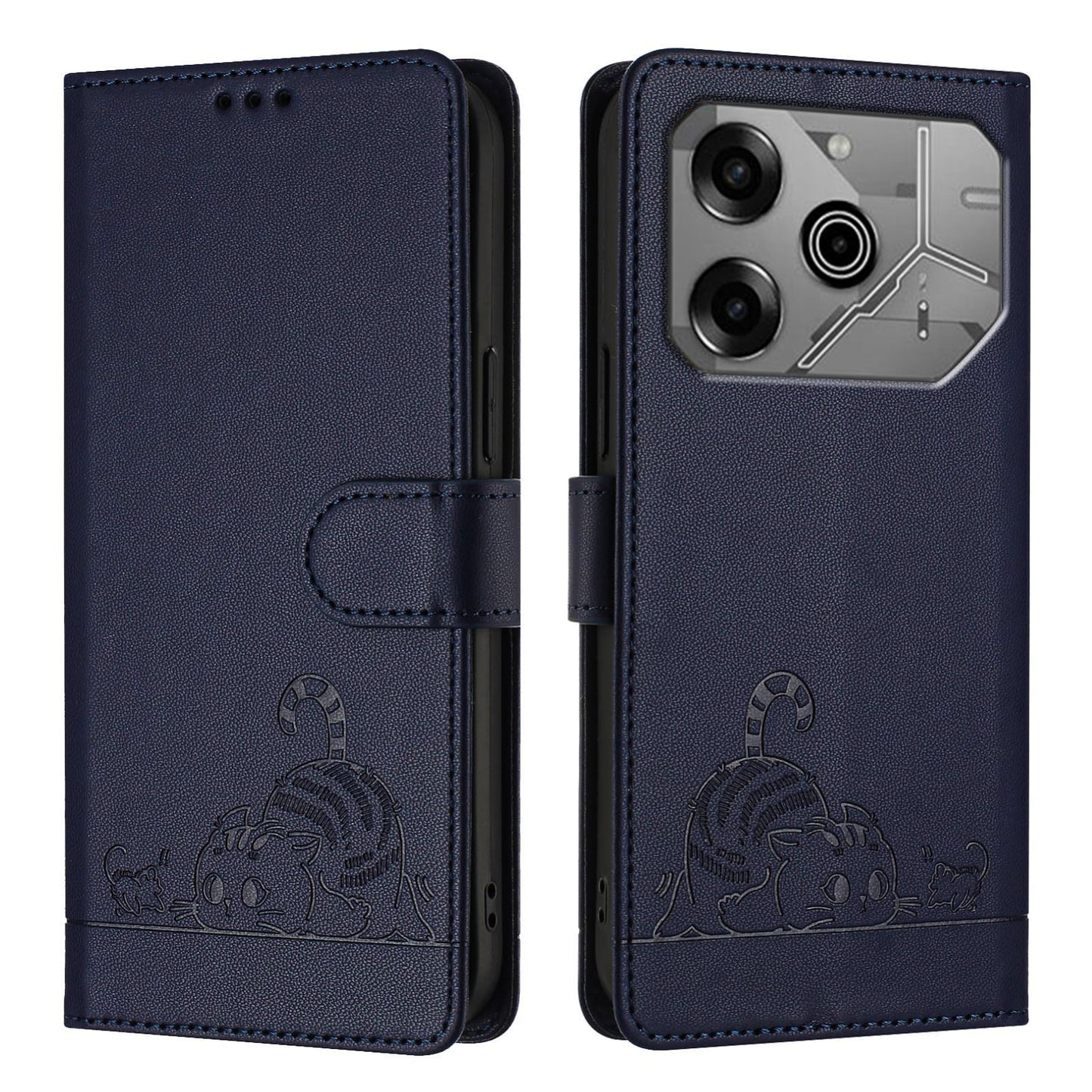 Tecno Pova 6 Neo Cat and Mouse Embossed PU Leather RFID Case with Wallet Slots, Anti-Fall Protection, Kickstand, and Lanyard-buycases.co.uk
