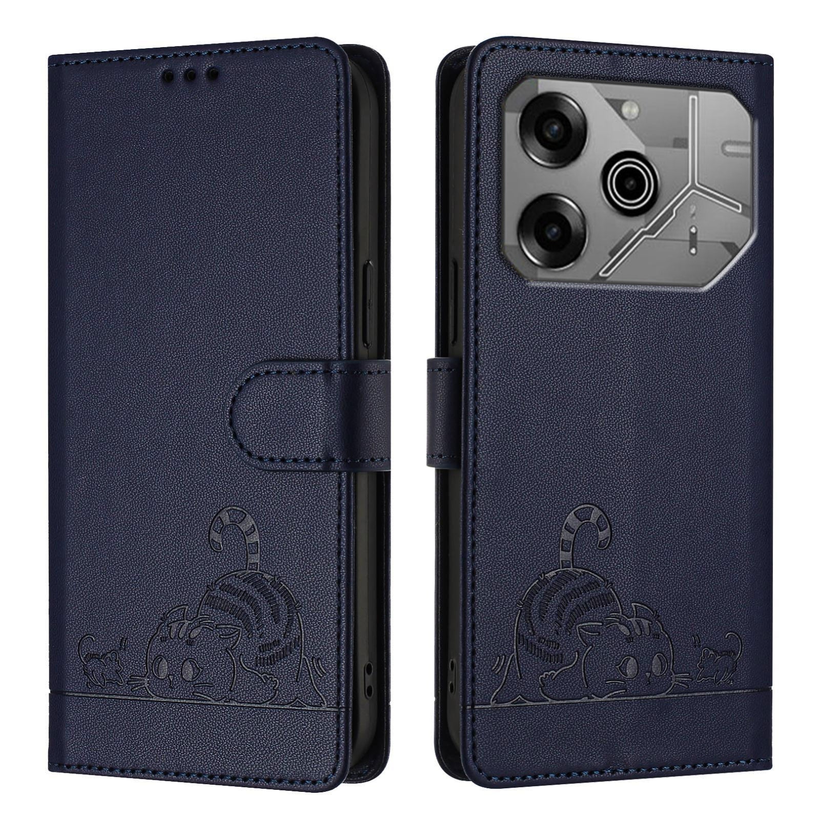 Tecno Pova 6 Neo Cat and Mouse Embossed PU Leather RFID Case with Wallet Slots, Anti-Fall Protection, Kickstand, and Lanyard-buycases.co.uk