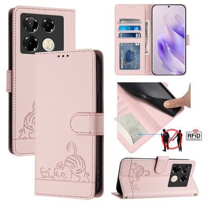Infinix Note 40 Pro 4G X6850 Cat and Mouse Embossed PU Leather RFID Case with Wallet Slots, Anti-Fall Protection, Kickstand, and Lanyard-buycases.co.uk