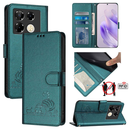 Infinix Note 40 Pro 5G X6851 Cat and Mouse Embossed PU Leather RFID Case with Wallet Slots, Anti-Fall Protection, Kickstand, and Lanyard-buycases.co.uk