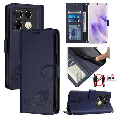 Infinix Note 40 Pro 5G X6851 Cat and Mouse Embossed PU Leather RFID Case with Wallet Slots, Anti-Fall Protection, Kickstand, and Lanyard-buycases.co.uk