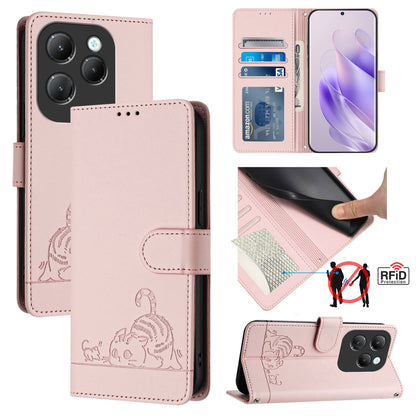 Infinix Hot 40 Cat and Mouse Embossed PU Leather RFID Case with Wallet Slots, Anti-Fall Protection, Kickstand, and Lanyard-buycases.co.uk