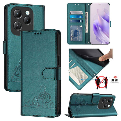 Infinix Hot 40 Pro Cat and Mouse Embossed PU Leather RFID Case with Wallet Slots, Anti-Fall Protection, Kickstand, and Lanyard-buycases.co.uk