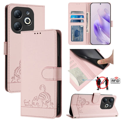 Infinix Smart 8 Cat and Mouse Embossed PU Leather RFID Case with Wallet Slots, Anti-Fall Protection, Kickstand, and Lanyard-buycases.co.uk