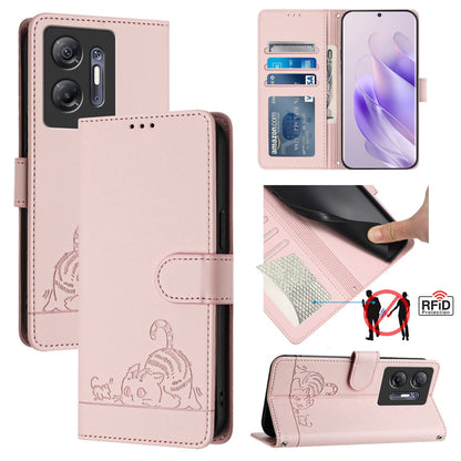 Infinix Hot 30 5G Cat and Mouse Embossed PU Leather RFID Case with Wallet Slots, Anti-Fall Protection, Kickstand, and Lanyard-buycases.co.uk