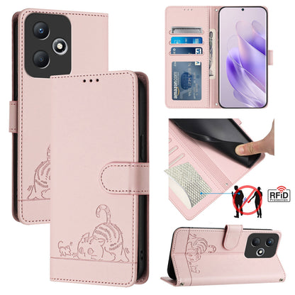 Infinix Hot 30 Play Cat and Mouse Embossed PU Leather RFID Case with Wallet Slots, Anti-Fall Protection, Kickstand, and Lanyard-buycases.co.uk