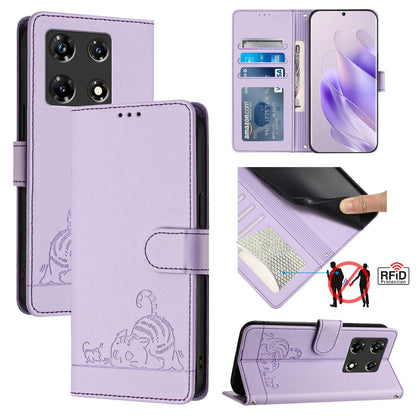 Infinix Note 30 5G x6711 Cat and Mouse Embossed PU Leather RFID Case with Wallet Slots, Anti-Fall Protection, Kickstand, and Lanyard-buycases.co.uk