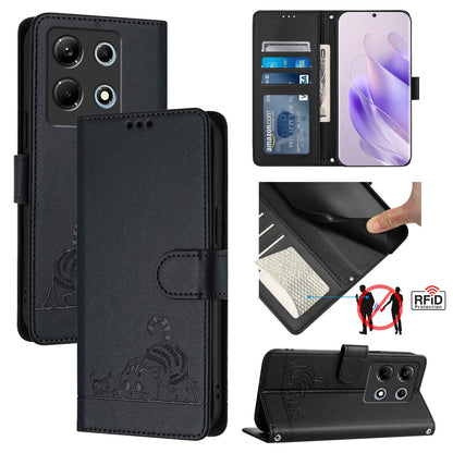 Infinix Note 30 4G X6833B Cat and Mouse Embossed PU Leather RFID Case with Wallet Slots, Anti-Fall Protection, Kickstand, and Lanyard-buycases.co.uk