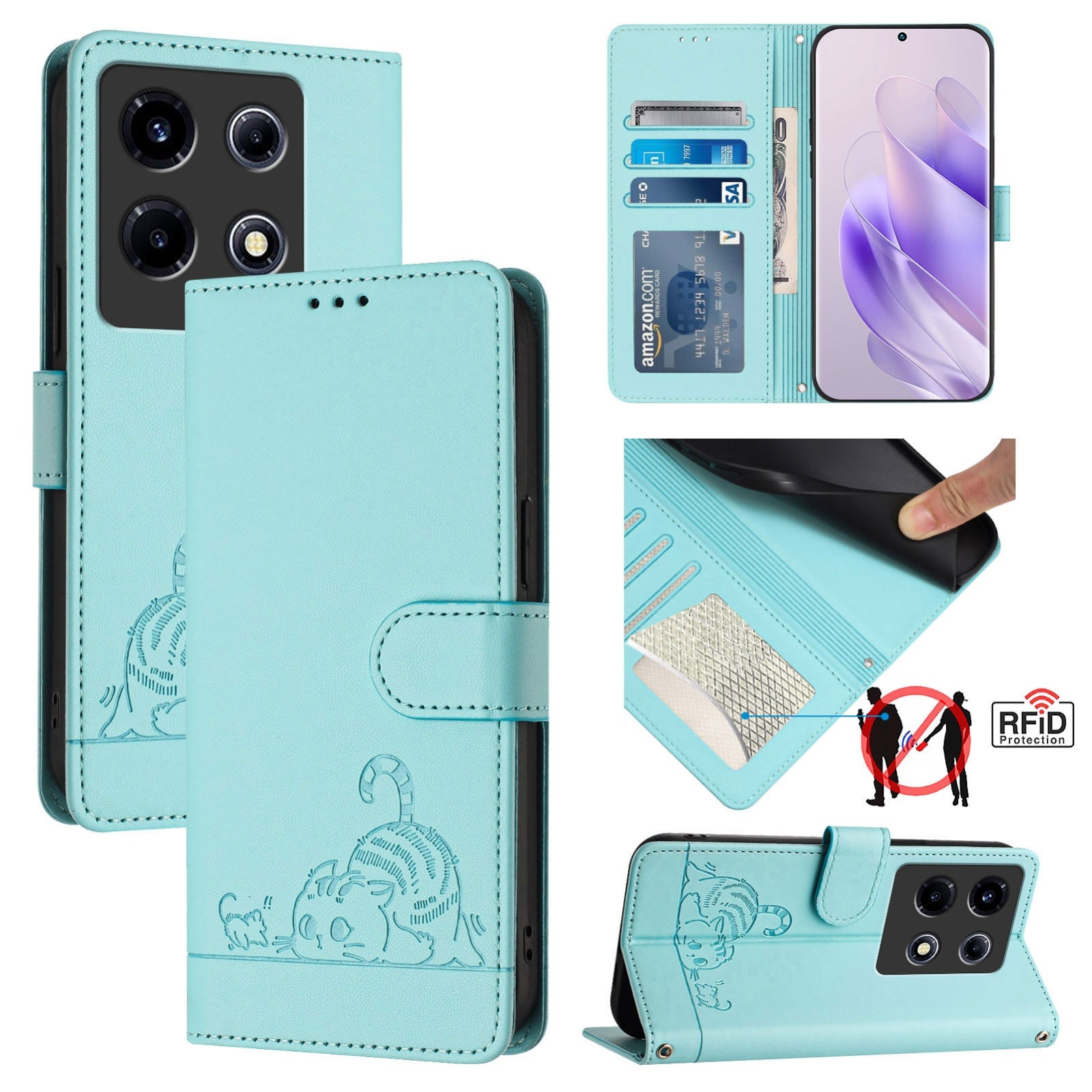 Infinix Note 30 VIP Cat and Mouse Embossed PU Leather RFID Case with Wallet Slots, Anti-Fall Protection, Kickstand, and Lanyard-buycases.co.uk