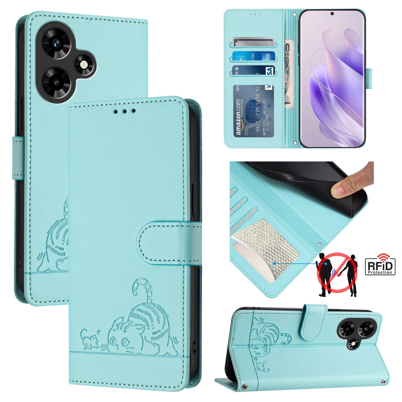 Infinix Hot 30 4G Cat and Mouse Embossed PU Leather RFID Case with Wallet Slots, Anti-Fall Protection, Kickstand, and Lanyard-buycases.co.uk