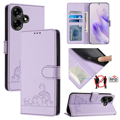Infinix Hot 30 4G Cat and Mouse Embossed PU Leather RFID Case with Wallet Slots, Anti-Fall Protection, Kickstand, and Lanyard-buycases.co.uk