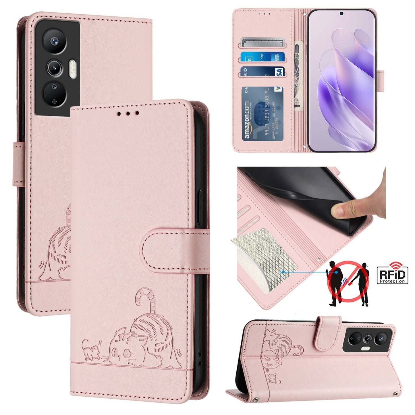 Infinix Hot 20 Pro Cat and Mouse Embossed PU Leather RFID Case with Wallet Slots, Anti-Fall Protection, Kickstand, and Lanyard-buycases.co.uk
