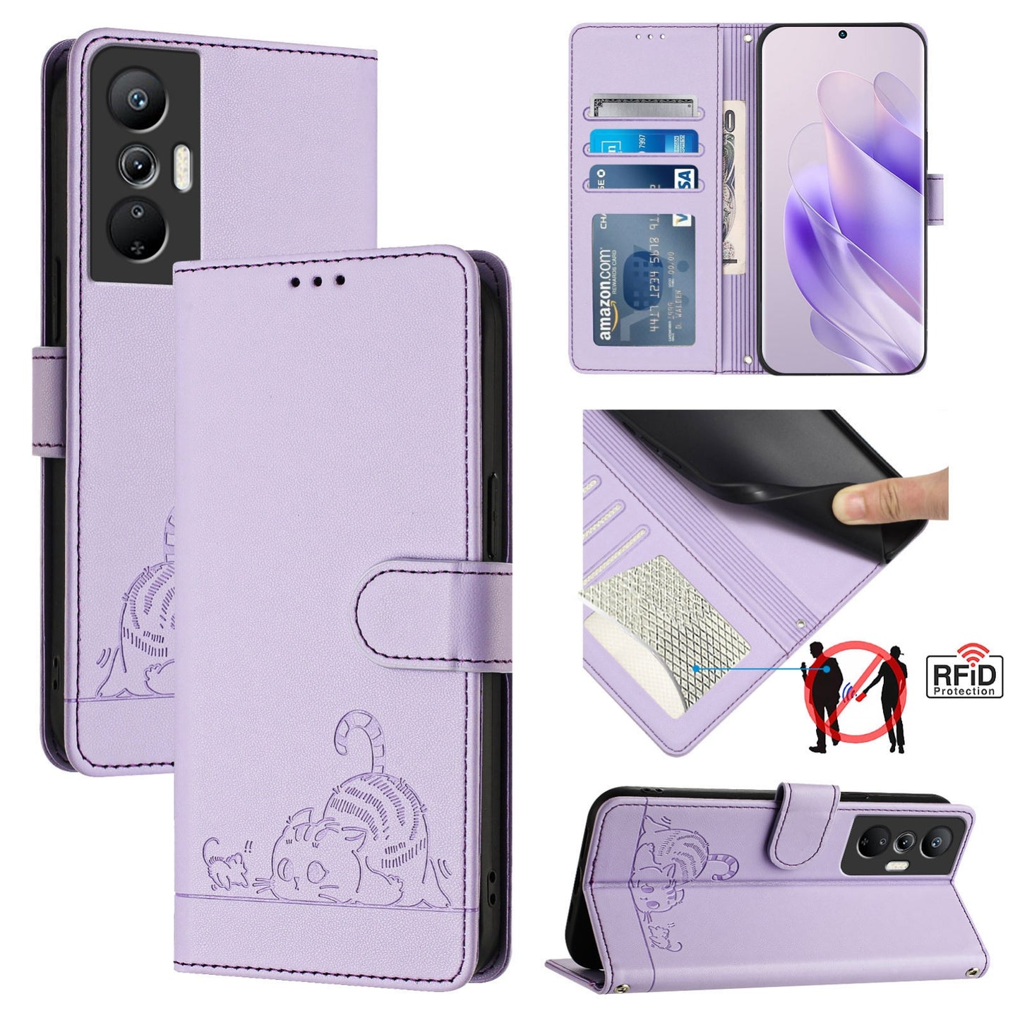 Infinix Hot 20 Pro Cat and Mouse Embossed PU Leather RFID Case with Wallet Slots, Anti-Fall Protection, Kickstand, and Lanyard-buycases.co.uk