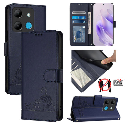 Infinix Smart 7 X6515 Cat and Mouse Embossed PU Leather RFID Case with Wallet Slots, Anti-Fall Protection, Kickstand, and Lanyard-buycases.co.uk
