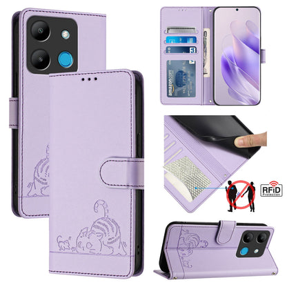 Infinix Smart 7 X6515 Cat and Mouse Embossed PU Leather RFID Case with Wallet Slots, Anti-Fall Protection, Kickstand, and Lanyard-buycases.co.uk