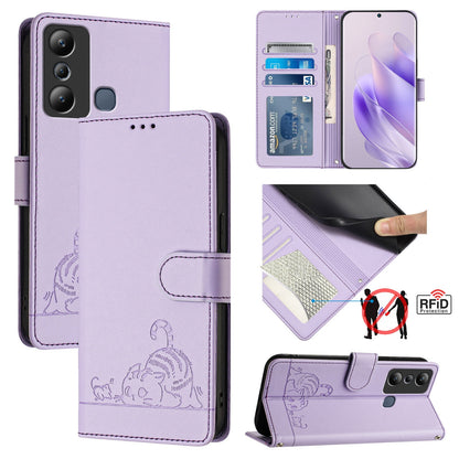 Infinix Hot 20I X665E Cat and Mouse Embossed PU Leather RFID Case with Wallet Slots, Anti-Fall Protection, Kickstand, and Lanyard-buycases.co.uk