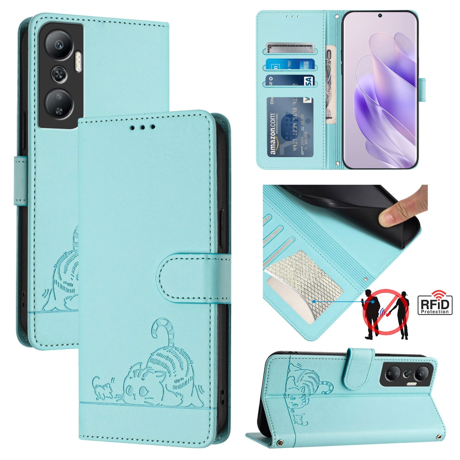 Infinix Hot 20 X6826 Cat and Mouse Embossed PU Leather RFID Case with Wallet Slots, Anti-Fall Protection, Kickstand, and Lanyard-buycases.co.uk