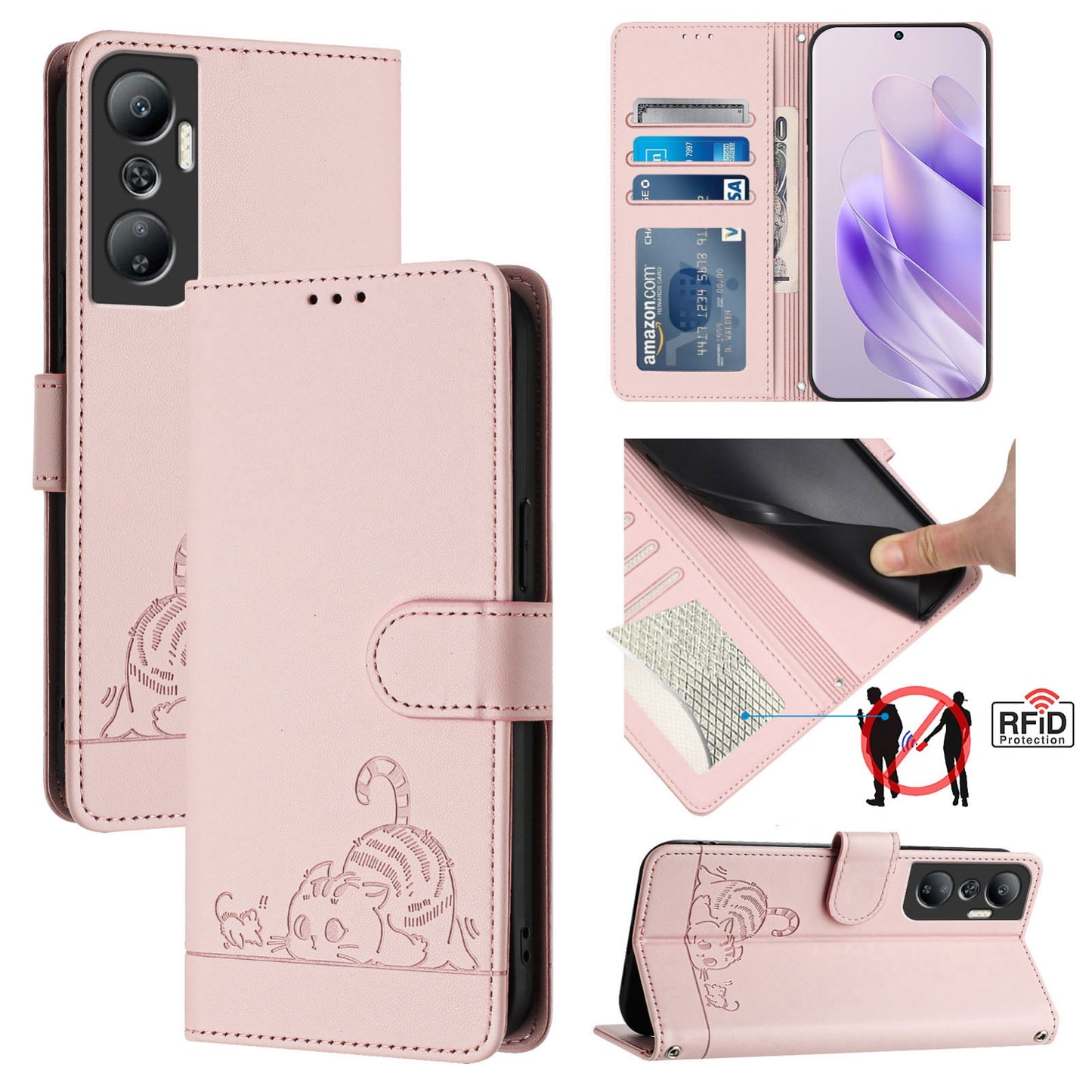 Infinix Hot 20 X6826 Cat and Mouse Embossed PU Leather RFID Case with Wallet Slots, Anti-Fall Protection, Kickstand, and Lanyard-buycases.co.uk