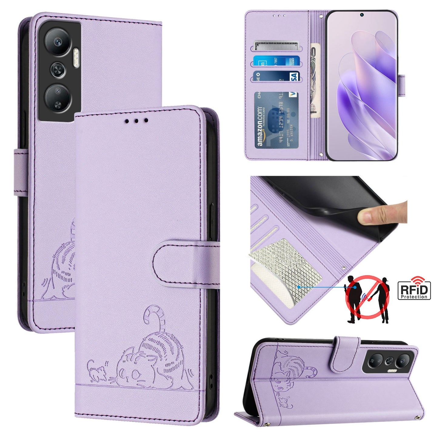 Infinix Hot 20 X6826 Cat and Mouse Embossed PU Leather RFID Case with Wallet Slots, Anti-Fall Protection, Kickstand, and Lanyard-buycases.co.uk