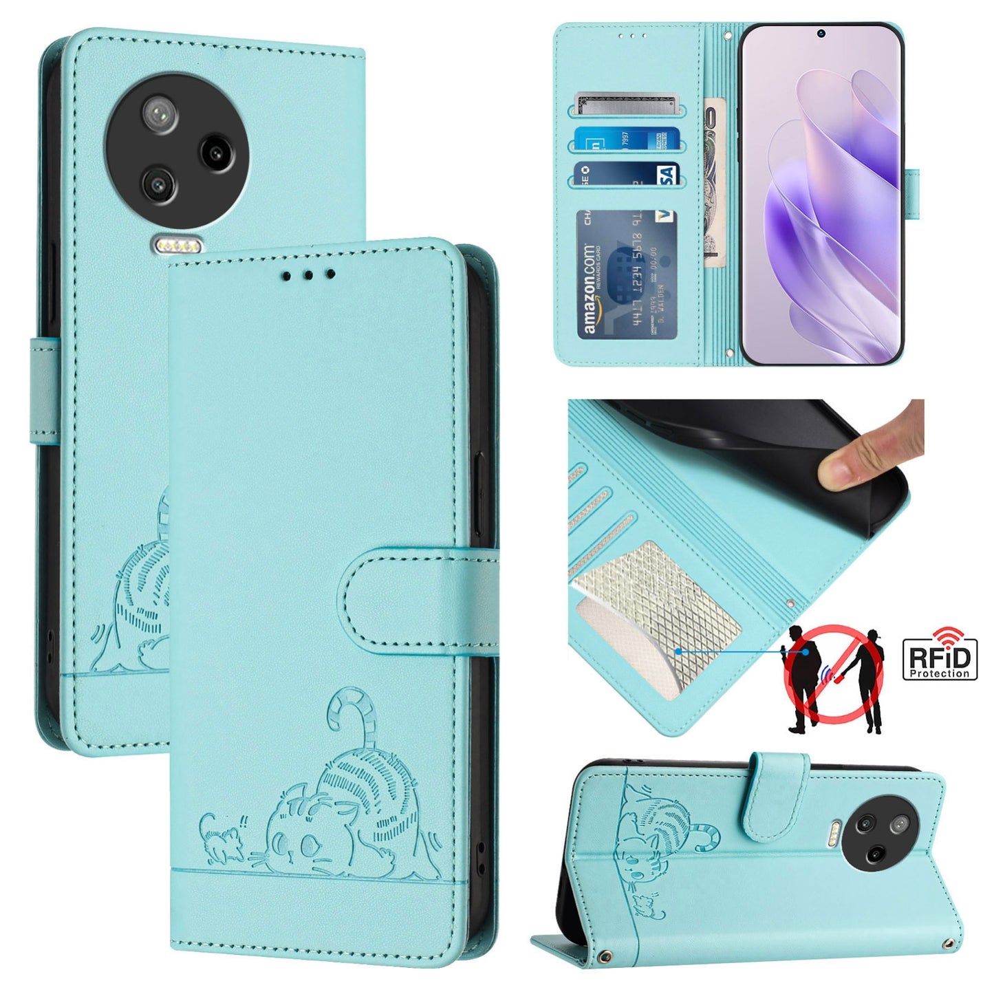 Infinix Note 12 2023 Cat and Mouse Embossed PU Leather RFID Case with Wallet Slots, Anti-Fall Protection, Kickstand, and Lanyard-buycases.co.uk
