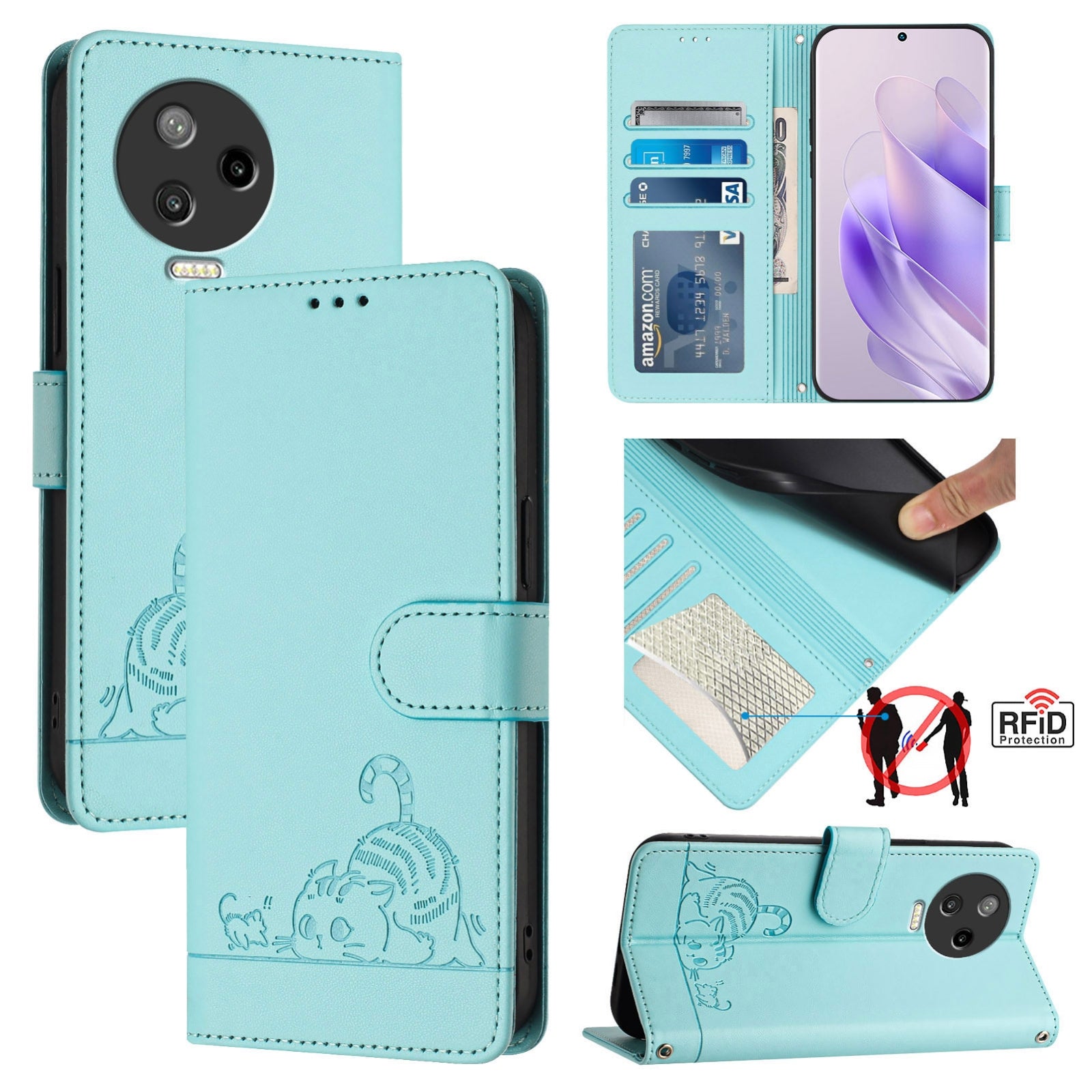 Infinix Note 12 2023 Cat and Mouse Embossed PU Leather RFID Case with Wallet Slots, Anti-Fall Protection, Kickstand, and Lanyard-buycases.co.uk