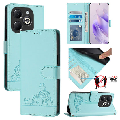 Infinix Smart 8 Plus Cat and Mouse Embossed PU Leather RFID Case with Wallet Slots, Anti-Fall Protection, Kickstand, and Lanyard-buycases.co.uk