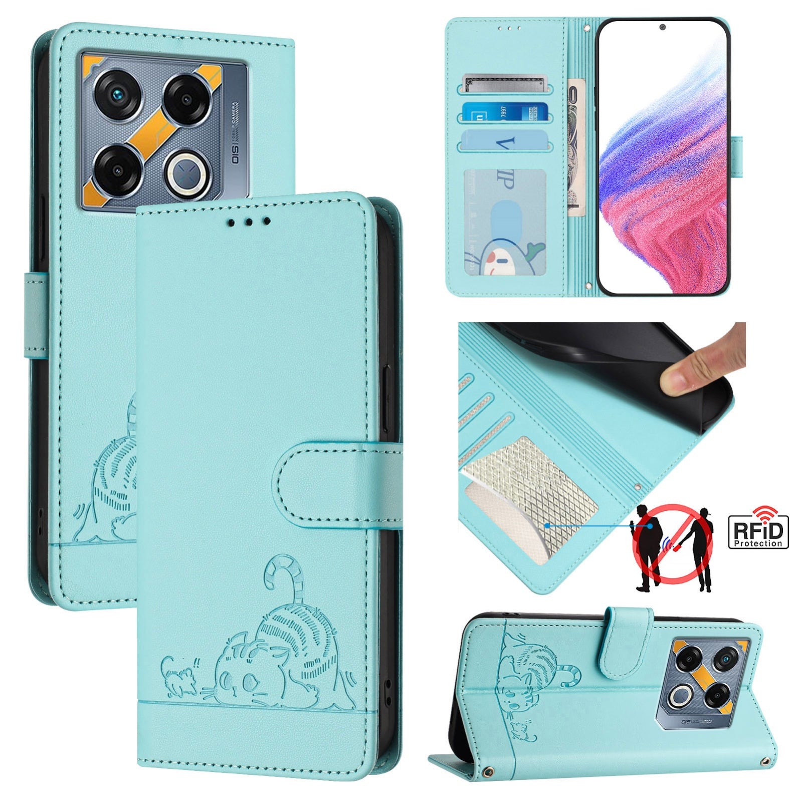 Infinix GT 20 Pro X6871 Cat and Mouse Embossed PU Leather RFID Case with Wallet Slots, Anti-Fall Protection, Kickstand, and Lanyard-buycases.co.uk