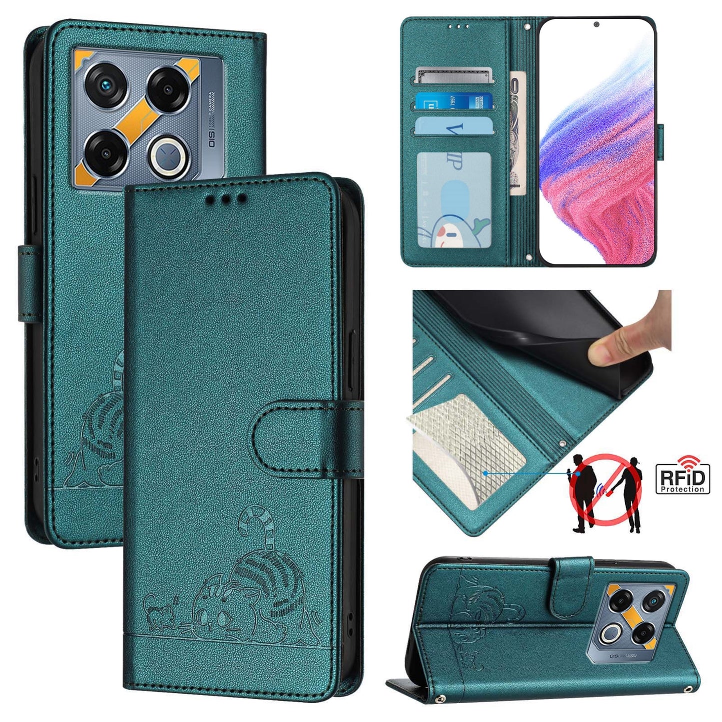 Infinix GT 20 Pro X6871 Cat and Mouse Embossed PU Leather RFID Case with Wallet Slots, Anti-Fall Protection, Kickstand, and Lanyard-buycases.co.uk