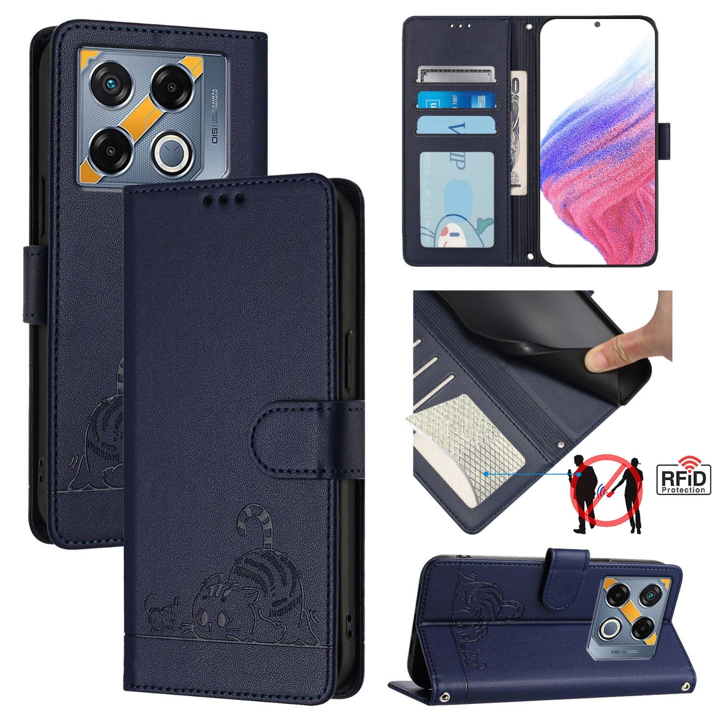 Infinix GT 20 Pro X6871 Cat and Mouse Embossed PU Leather RFID Case with Wallet Slots, Anti-Fall Protection, Kickstand, and Lanyard-buycases.co.uk