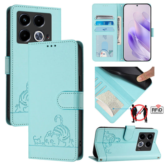 Infinix Note 40 5G Cat and Mouse Embossed PU Leather RFID Case with Wallet Slots, Anti-Fall Protection, Kickstand, and Lanyard-buycases.co.uk