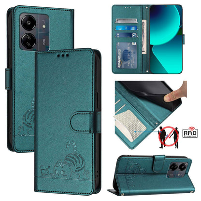 Xiaomi POCO M6 5G Global Cat and Mouse Embossed PU Leather RFID Case with Wallet Slots, Anti-Fall Protection, Kickstand, and Lanyard-buycases.co.uk