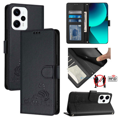 Xiaomi Redmi Note 12T Pro Cat and Mouse Embossed PU Leather RFID Case with Wallet Slots, Anti-Fall Protection, Kickstand, and Lanyard-buycases.co.uk