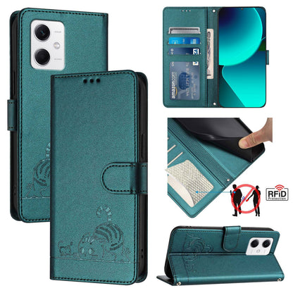 Xiaomi POCO X5 Cat and Mouse Embossed PU Leather RFID Case with Wallet Slots, Anti-Fall Protection, Kickstand, and Lanyard-buycases.co.uk