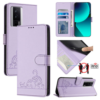 Xiaomi POCO F5 Pro Cat and Mouse Embossed PU Leather RFID Case with Wallet Slots, Anti-Fall Protection, Kickstand, and Lanyard-buycases.co.uk