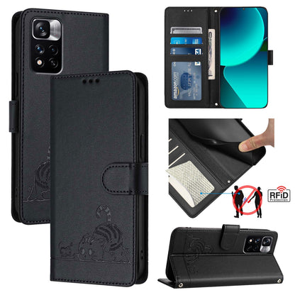 Xiaomi Redmi Note 12 Pro 4G Global Cat and Mouse Embossed PU Leather RFID Case with Wallet Slots, Anti-Fall Protection, Kickstand, and Lanyard-buycases.co.uk