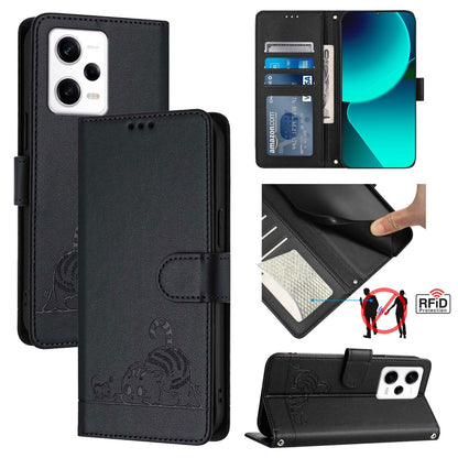 Xiaomi POCO X5 Pro Cat and Mouse Embossed PU Leather RFID Case with Wallet Slots, Anti-Fall Protection, Kickstand, and Lanyard-buycases.co.uk