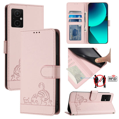 Xiaomi Redmi Note 11R Cat and Mouse Embossed PU Leather RFID Case with Wallet Slots, Anti-Fall Protection, Kickstand, and Lanyard-buycases.co.uk