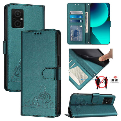 Xiaomi Redmi Note 11R Cat and Mouse Embossed PU Leather RFID Case with Wallet Slots, Anti-Fall Protection, Kickstand, and Lanyard-buycases.co.uk