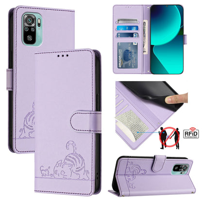 Xiaomi Redmi Note 11 SE India Cat and Mouse Embossed PU Leather RFID Case with Wallet Slots, Anti-Fall Protection, Kickstand, and Lanyard-buycases.co.uk