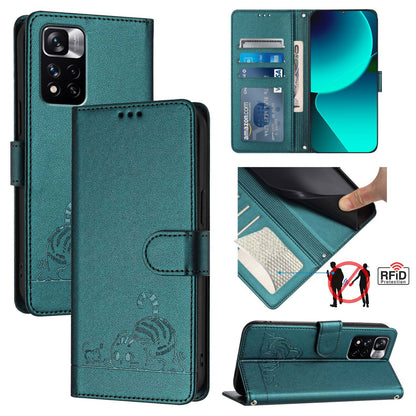 Xiaomi POCO X4 NFC 5G Cat and Mouse Embossed PU Leather RFID Case with Wallet Slots, Anti-Fall Protection, Kickstand, and Lanyard-buycases.co.uk