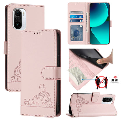 Xiaomi POCO F3 Cat and Mouse Embossed PU Leather RFID Case with Wallet Slots, Anti-Fall Protection, Kickstand, and Lanyard-buycases.co.uk