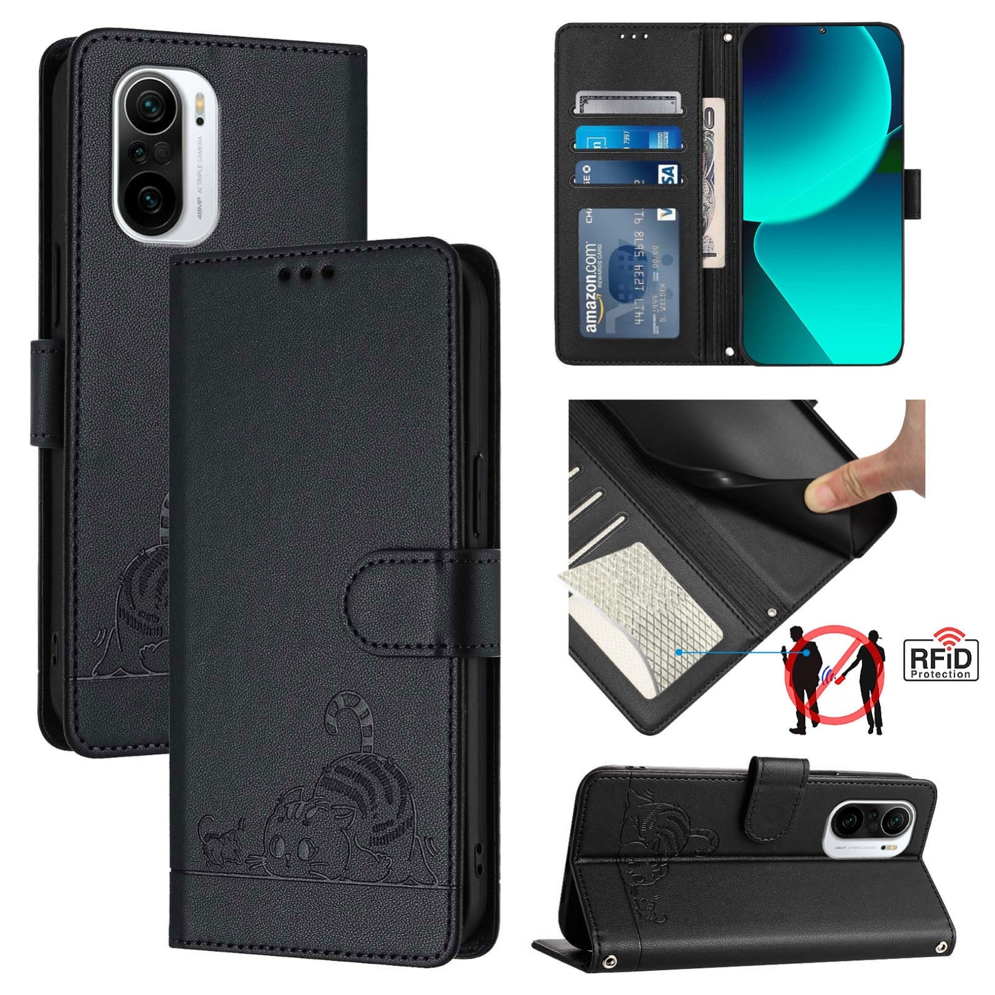 Xiaomi 11i Cat and Mouse Embossed PU Leather RFID Case with Wallet Slots, Anti-Fall Protection, Kickstand, and Lanyard-buycases.co.uk