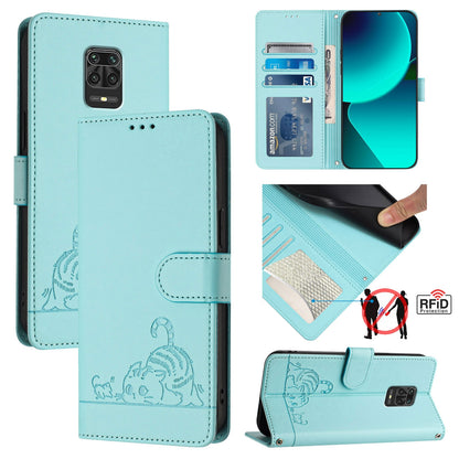 Xiaomi Redmi Note 10 Lite Cat and Mouse Embossed PU Leather RFID Case with Wallet Slots, Anti-Fall Protection, Kickstand, and Lanyard-buycases.co.uk