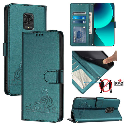 Xiaomi Redmi Note 10 Lite Cat and Mouse Embossed PU Leather RFID Case with Wallet Slots, Anti-Fall Protection, Kickstand, and Lanyard-buycases.co.uk