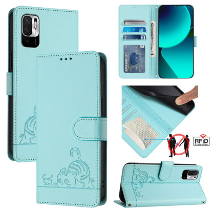 Xiaomi POCO M3 Pro Cat and Mouse Embossed PU Leather RFID Case with Wallet Slots, Anti-Fall Protection, Kickstand, and Lanyard-buycases.co.uk