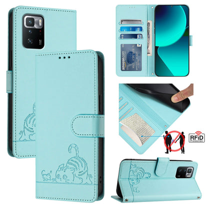 Xiaomi POCO X3 GT Cat and Mouse Embossed PU Leather RFID Case with Wallet Slots, Anti-Fall Protection, Kickstand, and Lanyard-buycases.co.uk