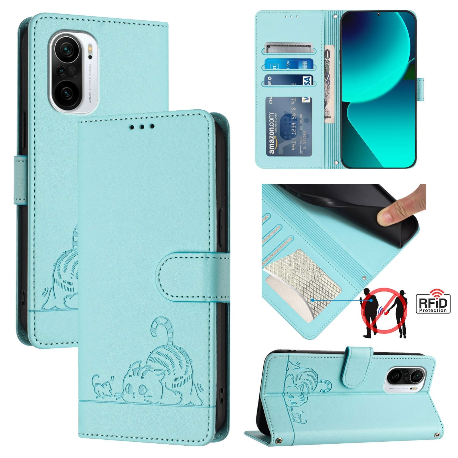 Xiaomi Mi 11X Pro Cat and Mouse Embossed PU Leather RFID Case with Wallet Slots, Anti-Fall Protection, Kickstand, and Lanyard-buycases.co.uk