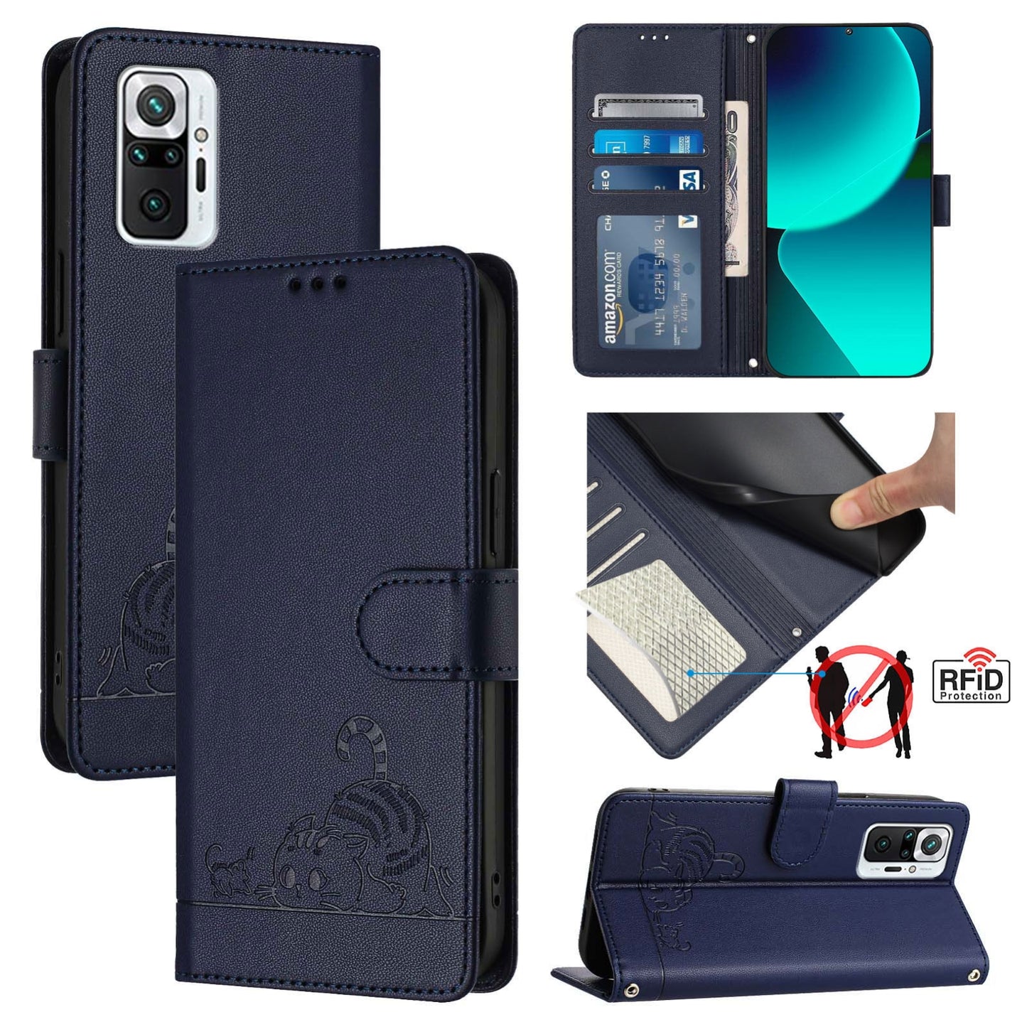 Xiaomi Redmi Note 10 Pro Max Cat and Mouse Embossed PU Leather RFID Case with Wallet Slots, Anti-Fall Protection, Kickstand, and Lanyard-buycases.co.uk