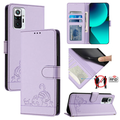 Xiaomi Redmi Note 10 Pro Max Cat and Mouse Embossed PU Leather RFID Case with Wallet Slots, Anti-Fall Protection, Kickstand, and Lanyard-buycases.co.uk
