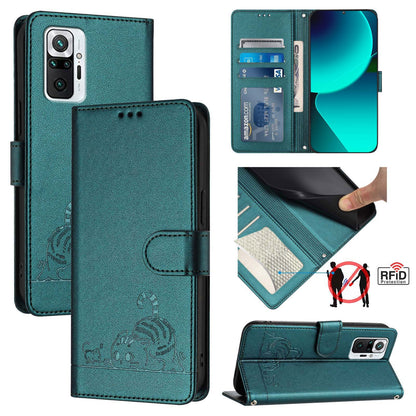 Xiaomi Redmi Note 10 Pro 4G Cat and Mouse Embossed PU Leather RFID Case with Wallet Slots, Anti-Fall Protection, Kickstand, and Lanyard-buycases.co.uk